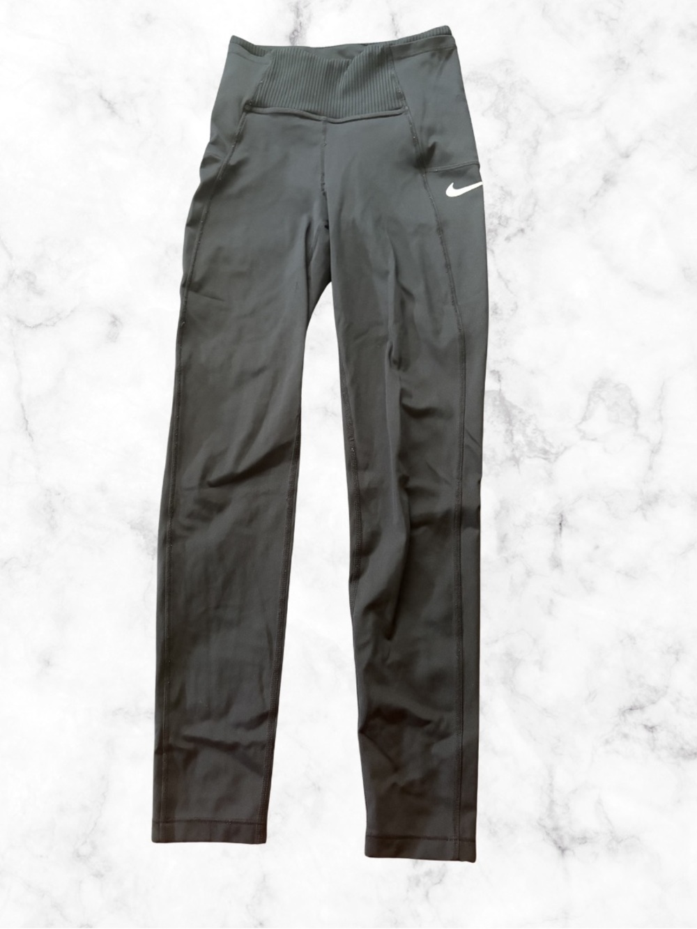 Nike Black Leggings with White Swoosh — High-Rise Performance Tights